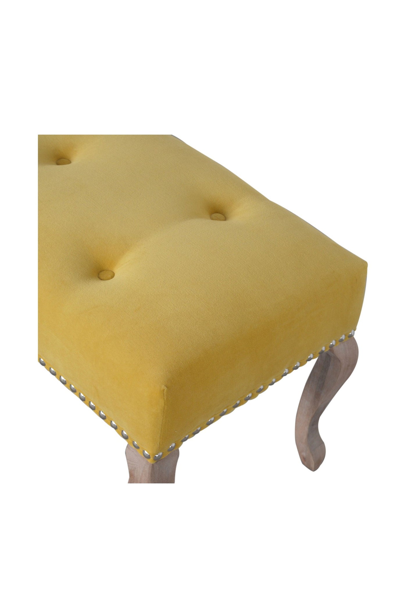 French Country Style Solid Wood Bench Upholstered in Yellow Velvet