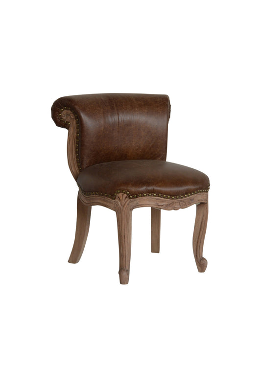 Country French Style Buffalo Hide Studded Occasional Bedroom Chair with Cabriole Legs