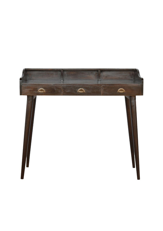 Mid Century Walnut Gallery Back Nordic Writing Desk with 3 Drawers for Home Office