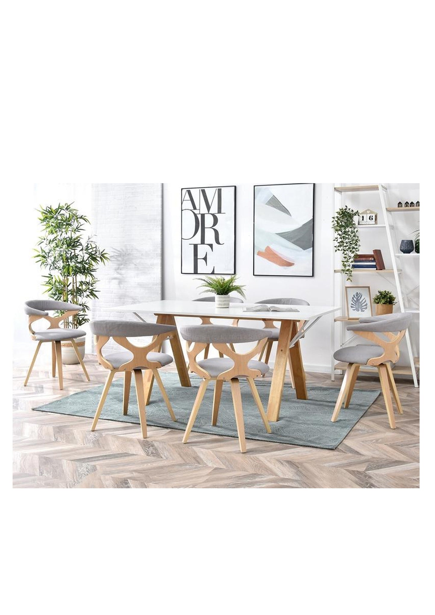 NEU Ungewöhnlicher, eleganter Esszimmerstuhl fürs Büro aus grauem Stoff und Eichenholz