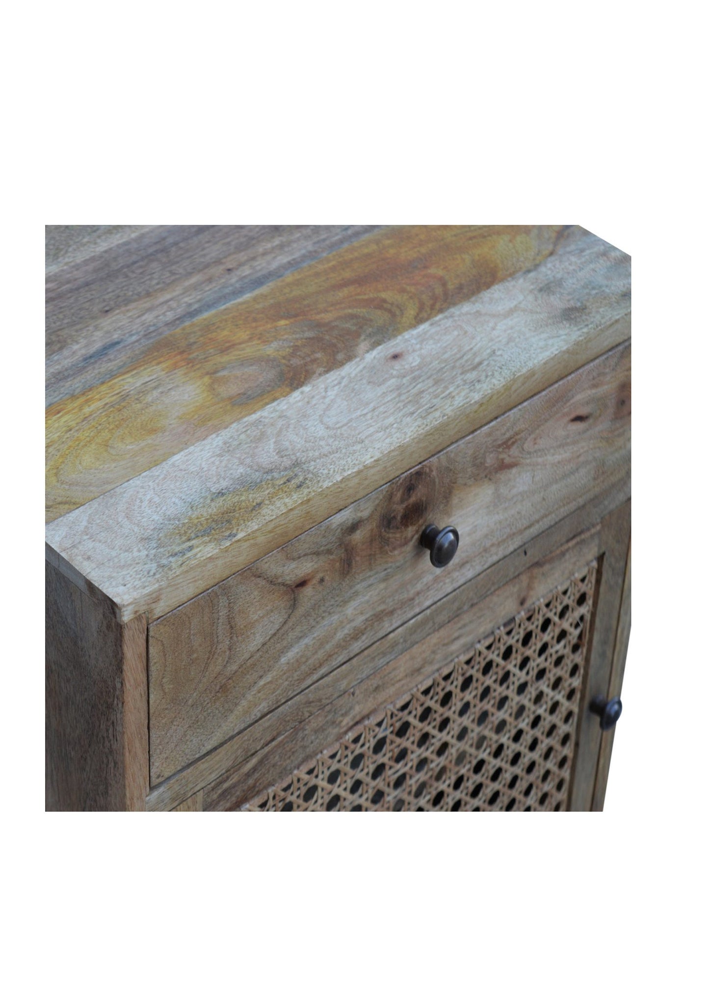 So on Trend Boho Scandi Stil Rattan Front Nachttisch Schublade Mangoholz Eiche Farbe