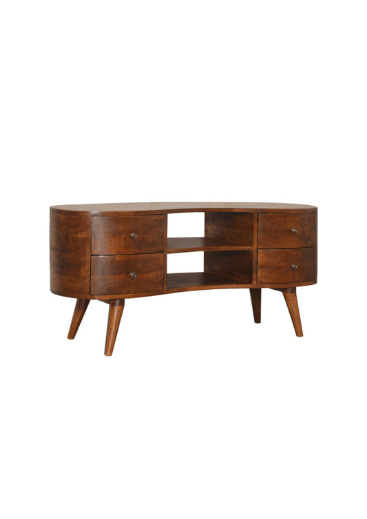 Mid Century Retro Style Curved Solid Wood Chestnut TV/ Media Unit Pre Order for Mid January