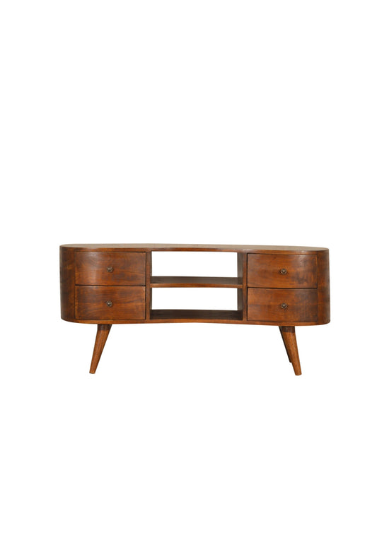 Mid Century Retro Style Curved Solid Wood Chestnut TV/ Media Unit Pre Order for Mid January