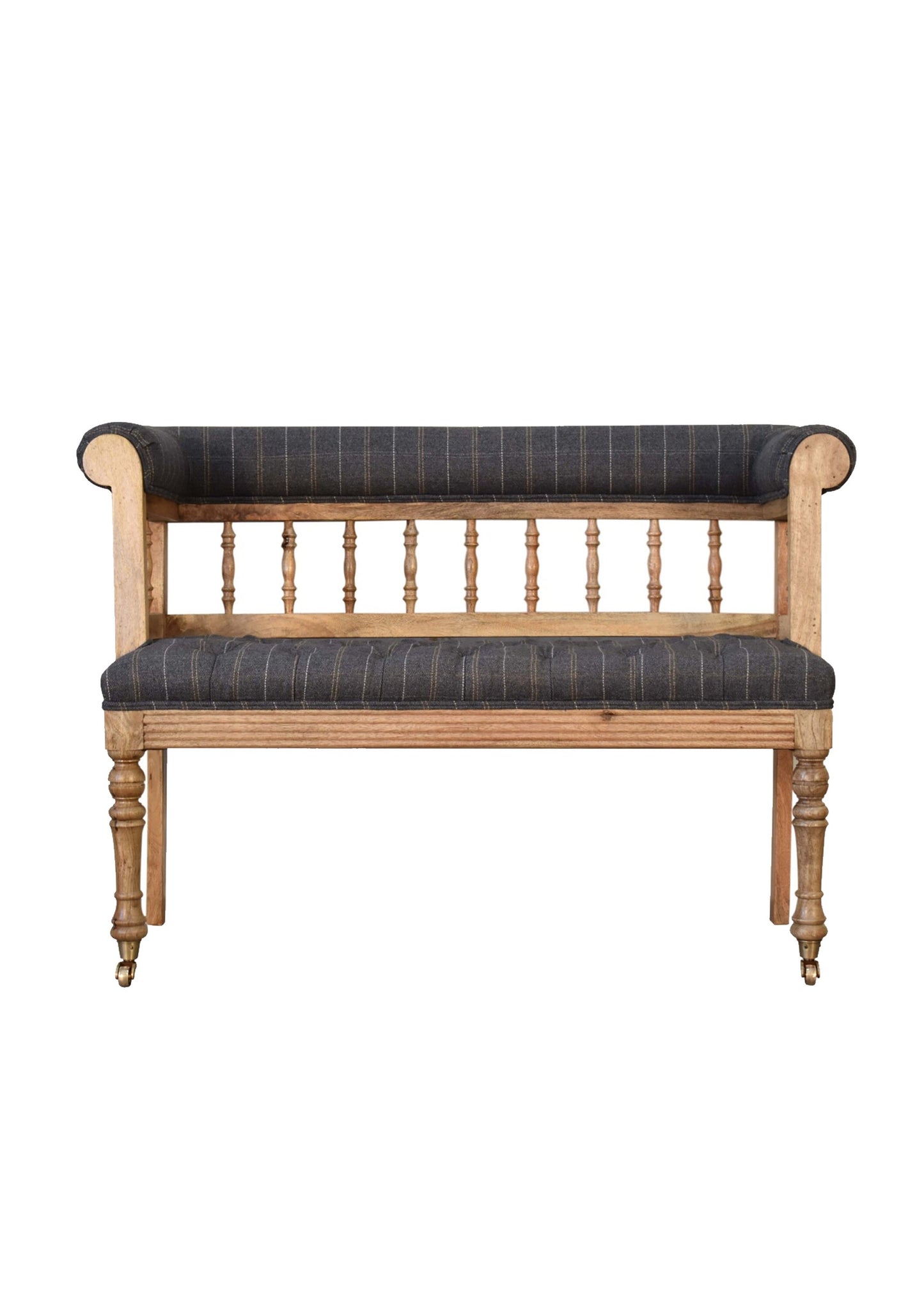 NEW Luxury Country Style Solid Wood and Pewter Tweed Deep Button Hallway Bench Pre Order for February