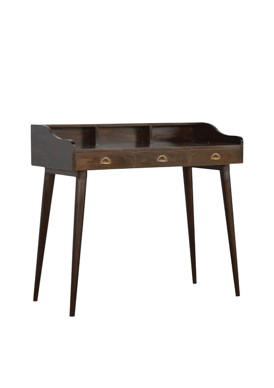 Mid Century Walnut Gallery Back Nordic Writing Desk with 3 Drawers for Home Office