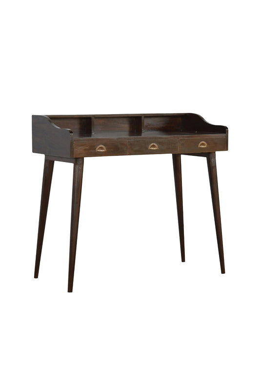 Mid Century Retro Style Writing Table Walnut Finish with 3 Drawers
