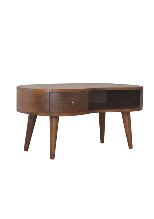 Mid Century Retro Style Curved Solid Wood Chestnut Coffee Table