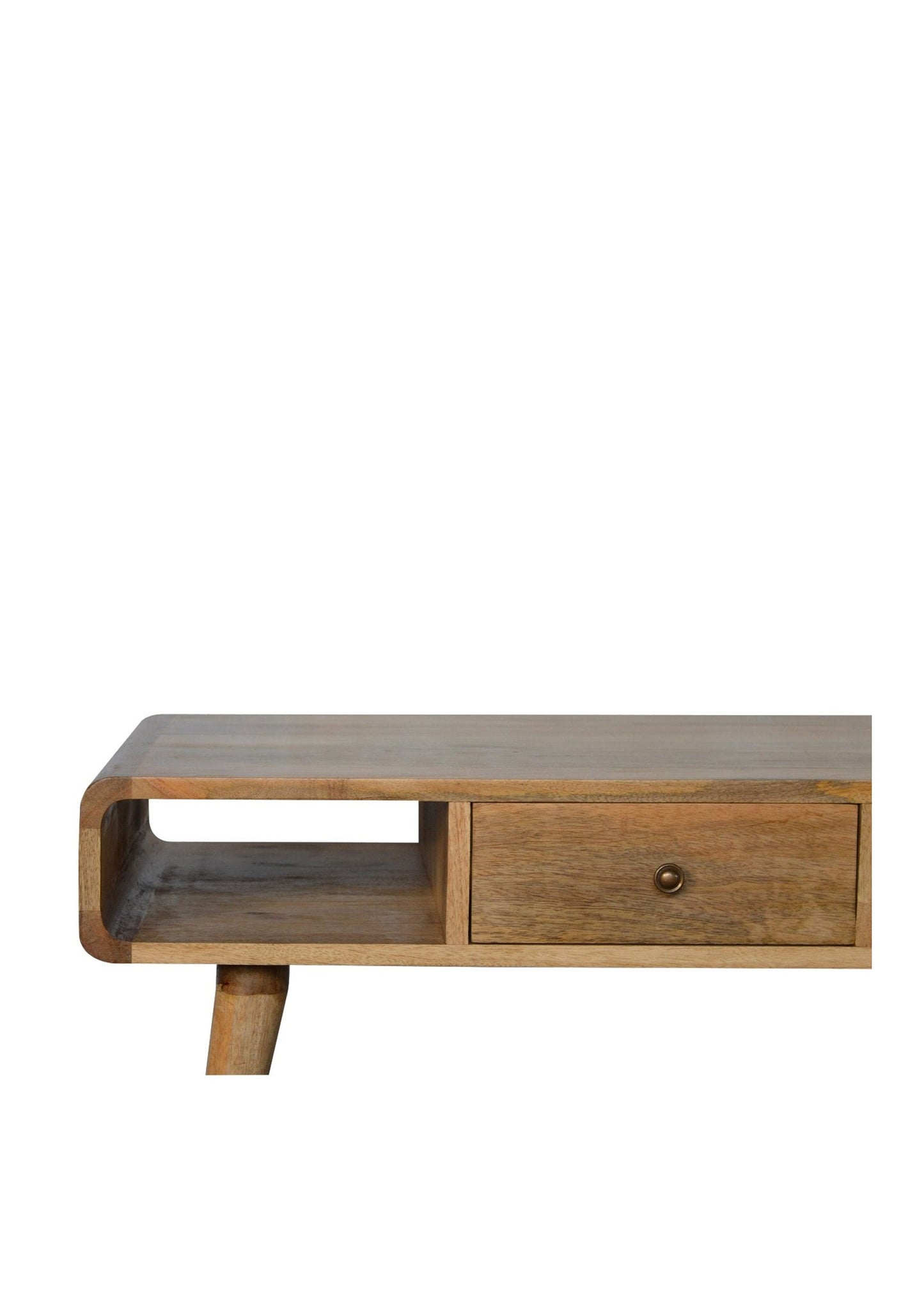 Gebogener Couchtisch im Retro-Stil aus massivem Eichenholz aus der Mitte des Jahrhunderts