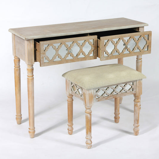 Washed wood effect dressing table and stool