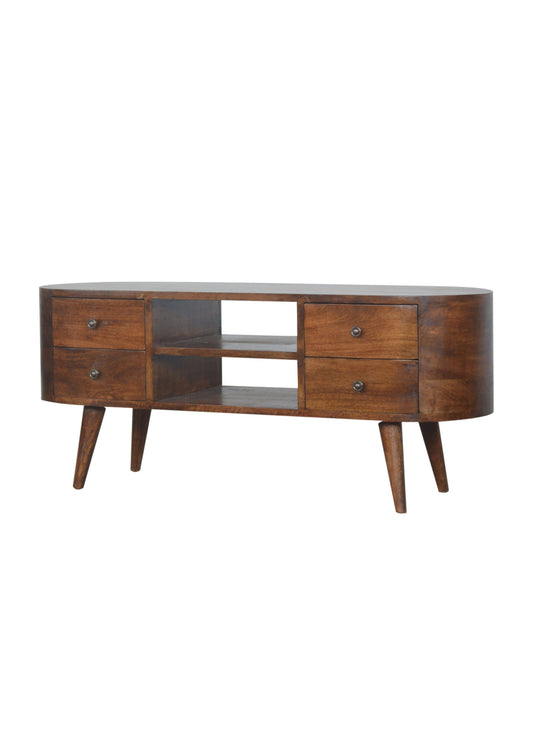 Mid Century Retro Rounded Chestnut Media Tv Unit