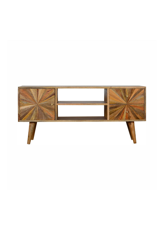 Mid Century Solid Mango Wood Sunrise Entertainment Unit