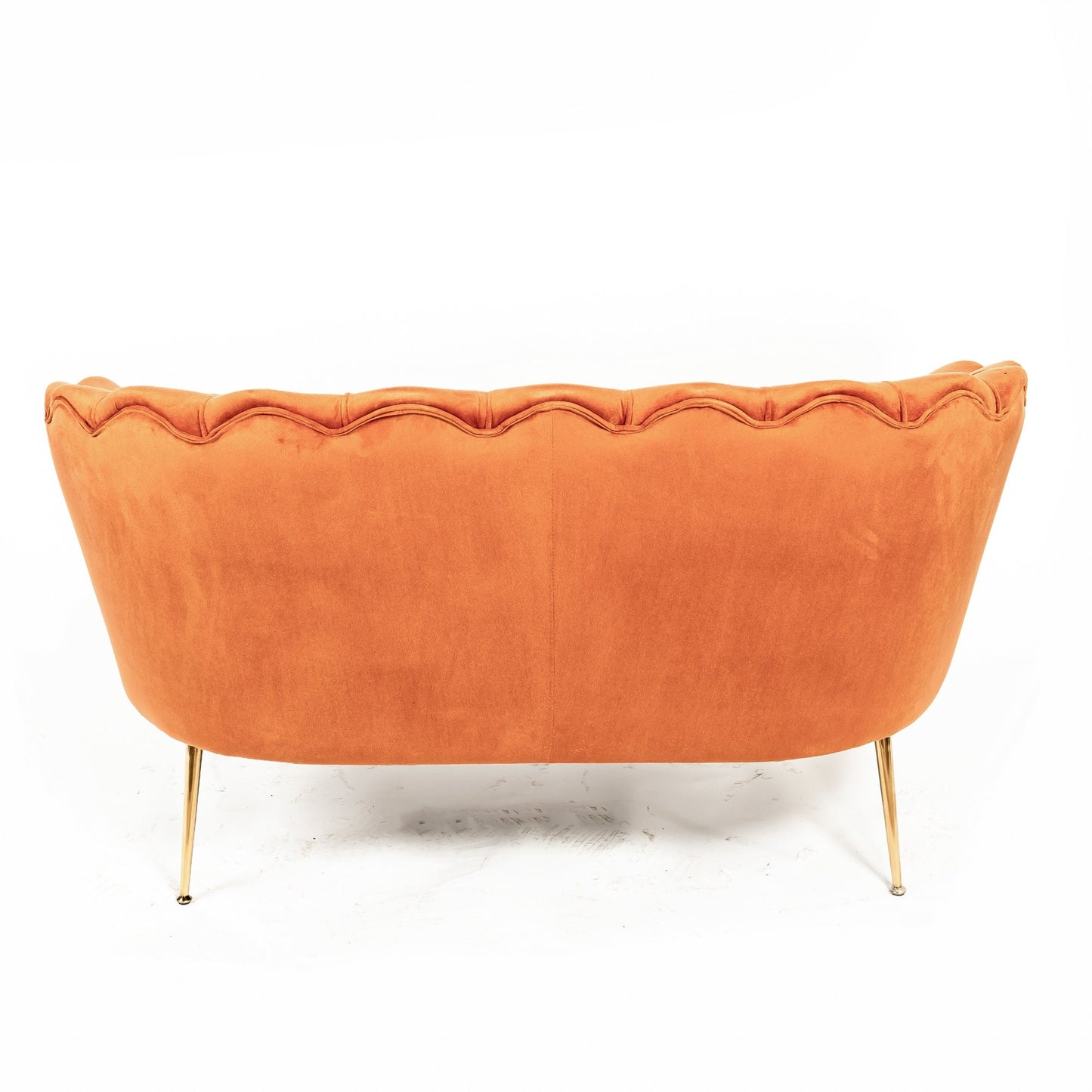 2-Sitzer-Sofa aus Samt in gebranntem Orange/Senfgelb mit goldenen Beinen