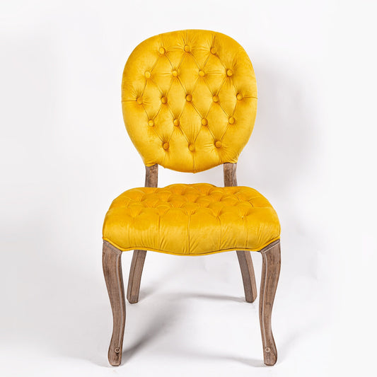 French Style Light Mustard Buttonem Velvet Dining Chair