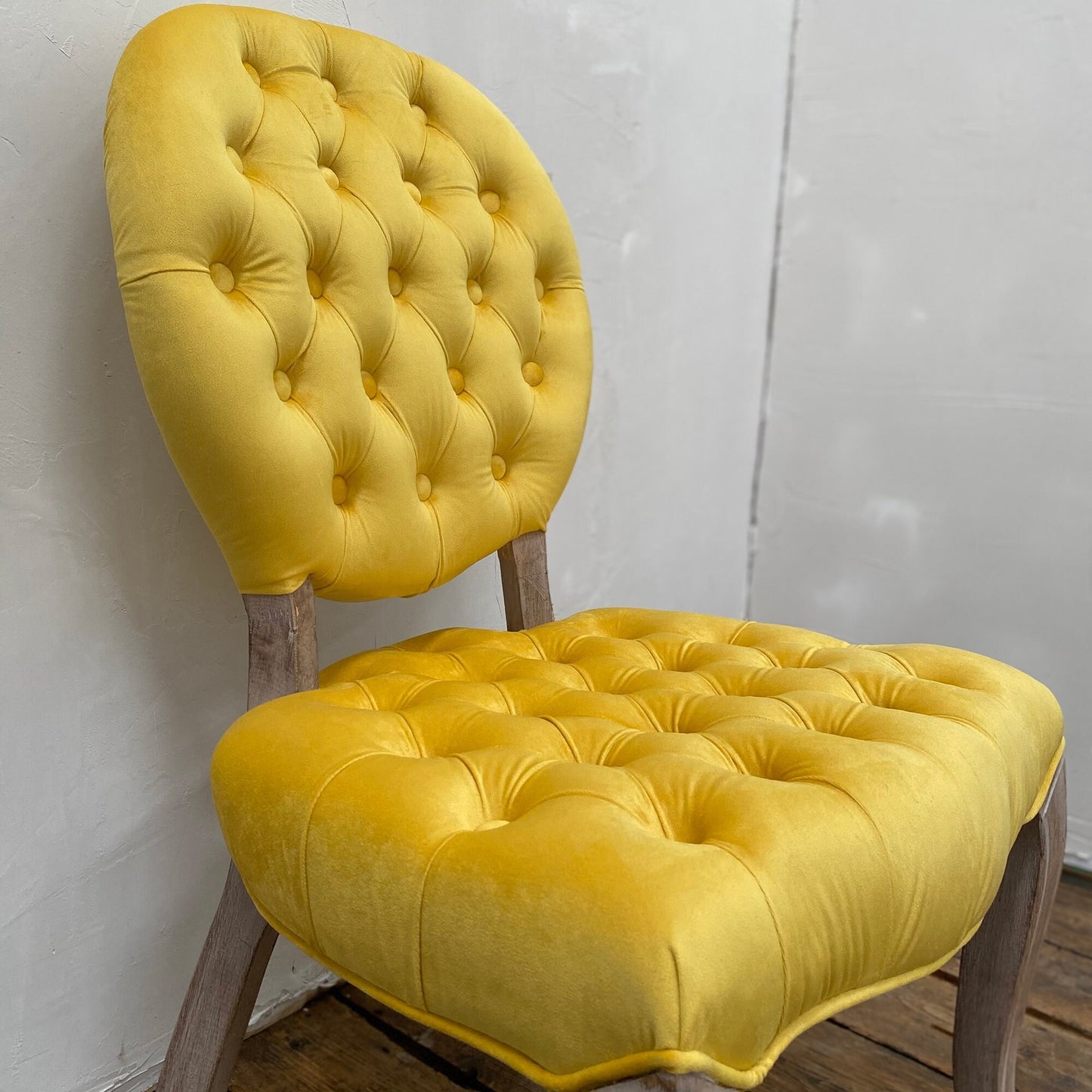 French Style Light Mustard Buttonem Velvet Dining Chair
