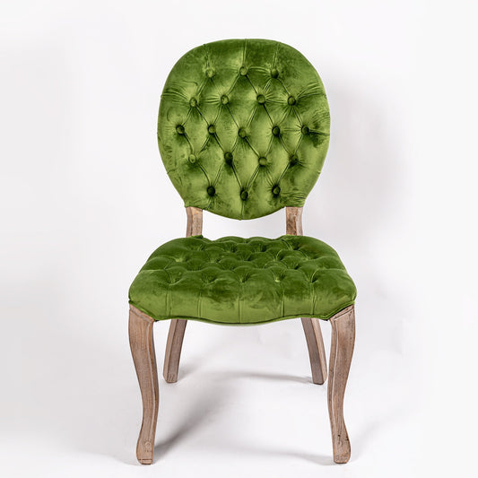 French Style Pea Green Buttoned Velvet Dining Chair