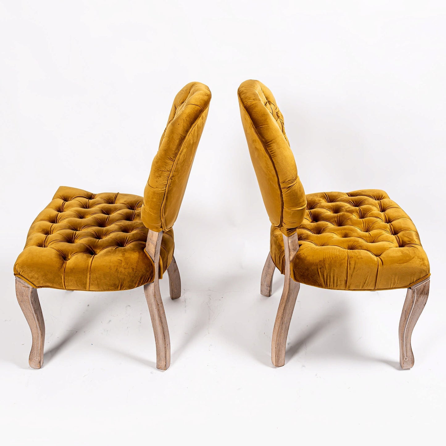 French Style Gold Mustard Buttoned Velvet Dining Chair