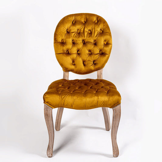 French Style Gold Mustard Buttoned Velvet Dining Chair