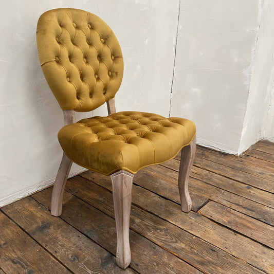French Style Gold Mustard Buttoned Velvet Dining Chair