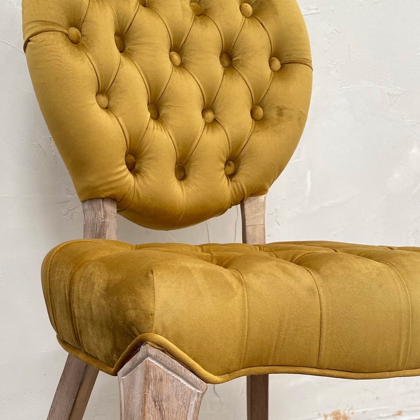 French Style Gold Mustard Buttoned Velvet Dining Chair
