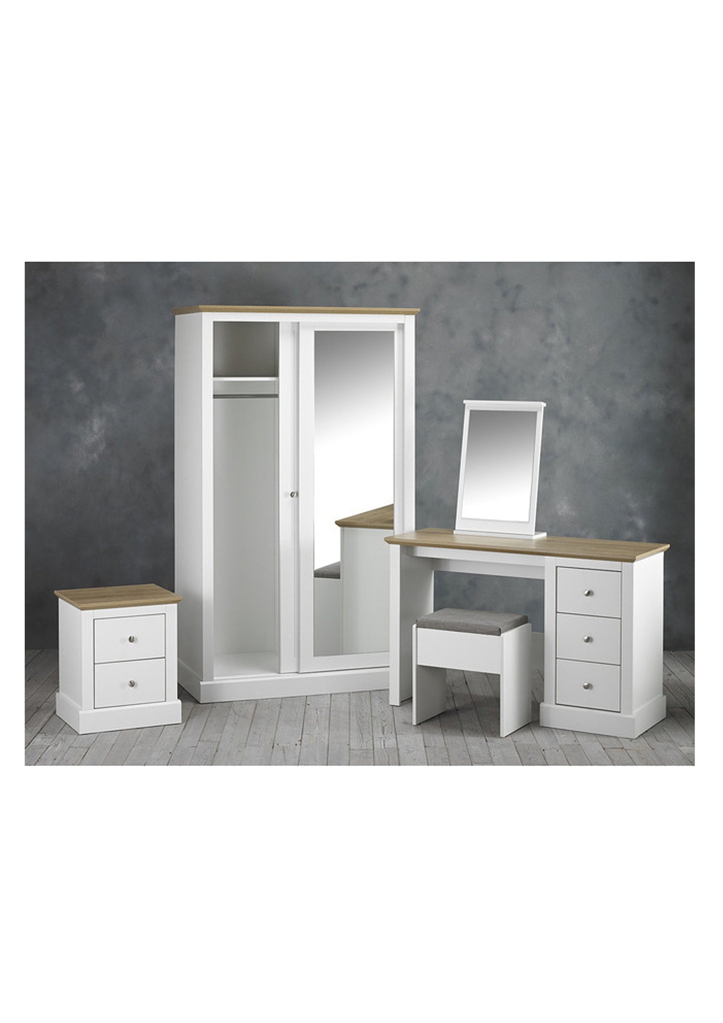 Schiebetürenschrank aus Holz in Weiß mit 2 Türen und Spiegel