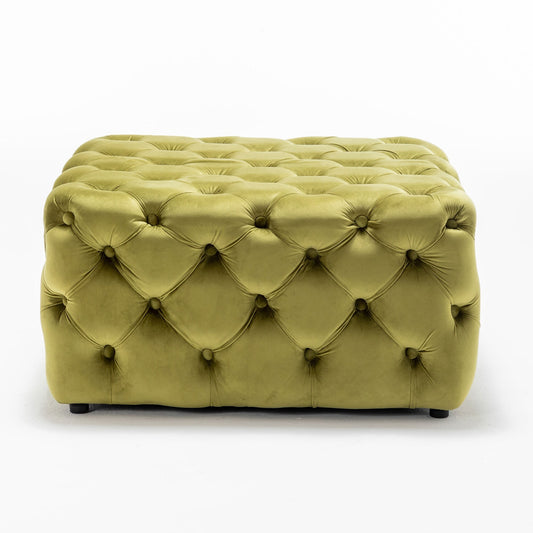 Olive Green Deep Buttoned Velvet Footstool