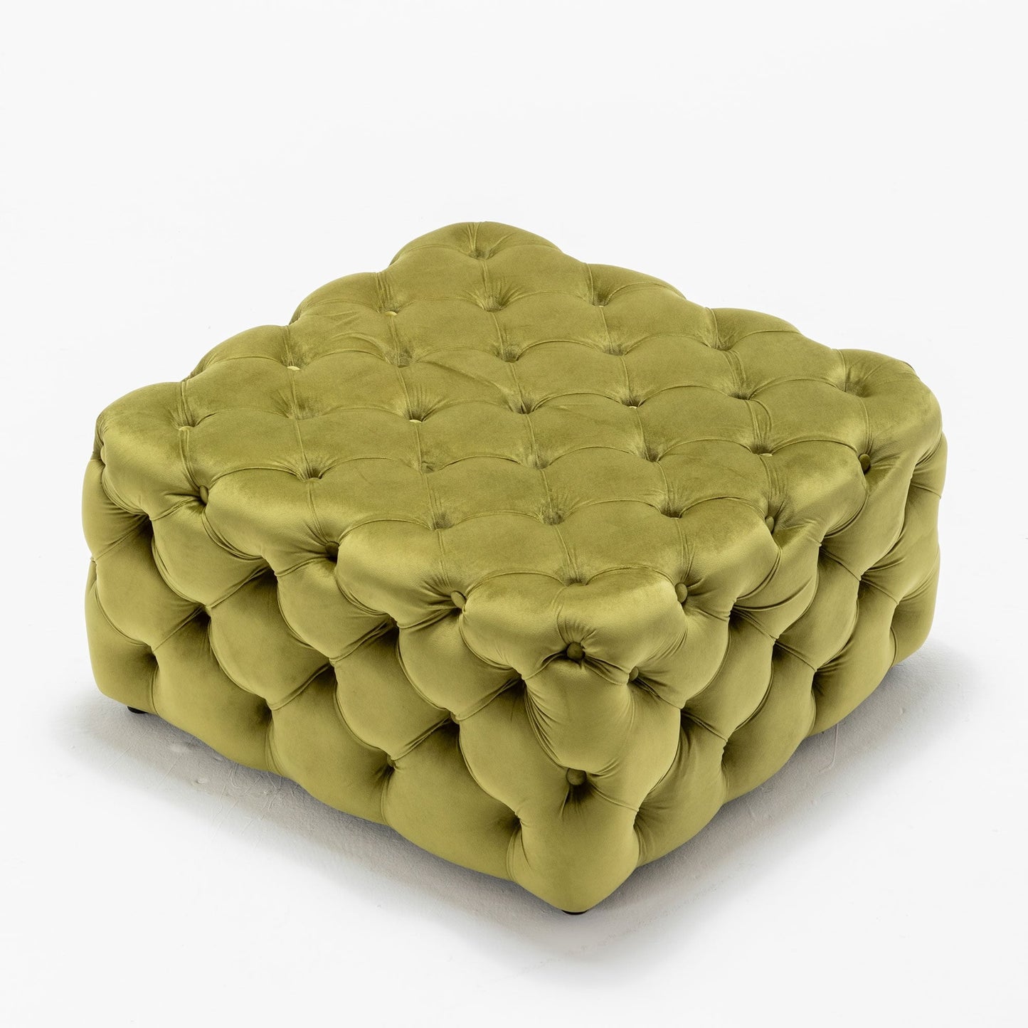 Olive Green Deep Buttoned Velvet Footstool