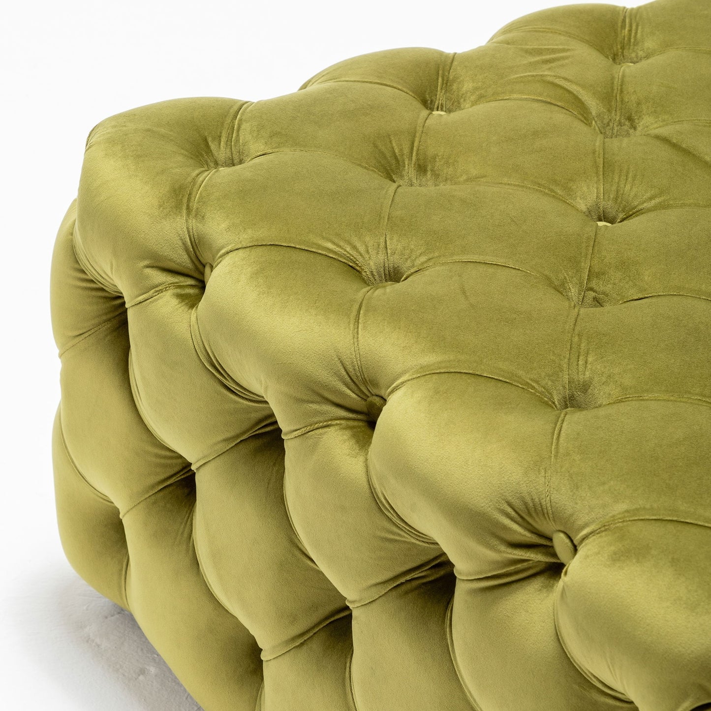 Olive Green Deep Buttoned Velvet Footstool