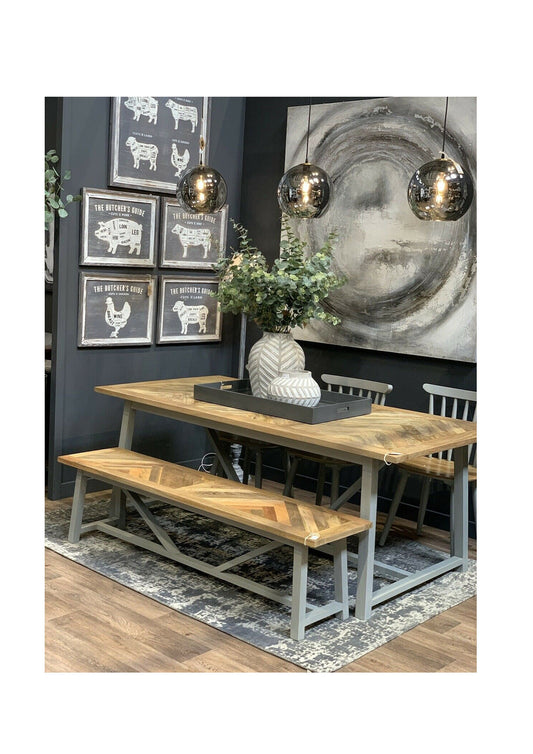 Herringbone Top Solid Wood Scandi Dining Bench