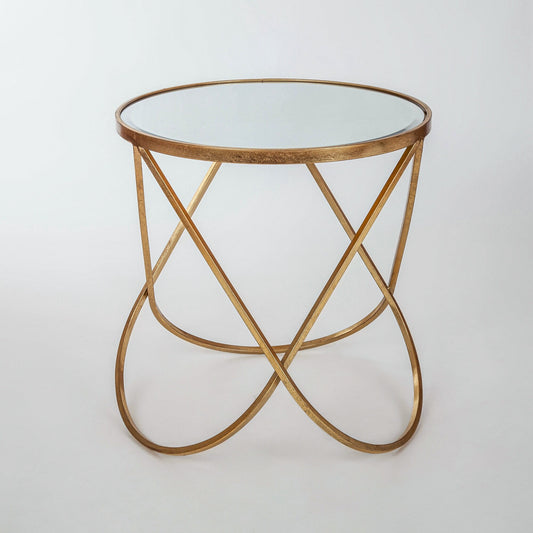 Verspiegeltes Satztischchen aus vergoldetem Metall mit gekreuztem Rahmen