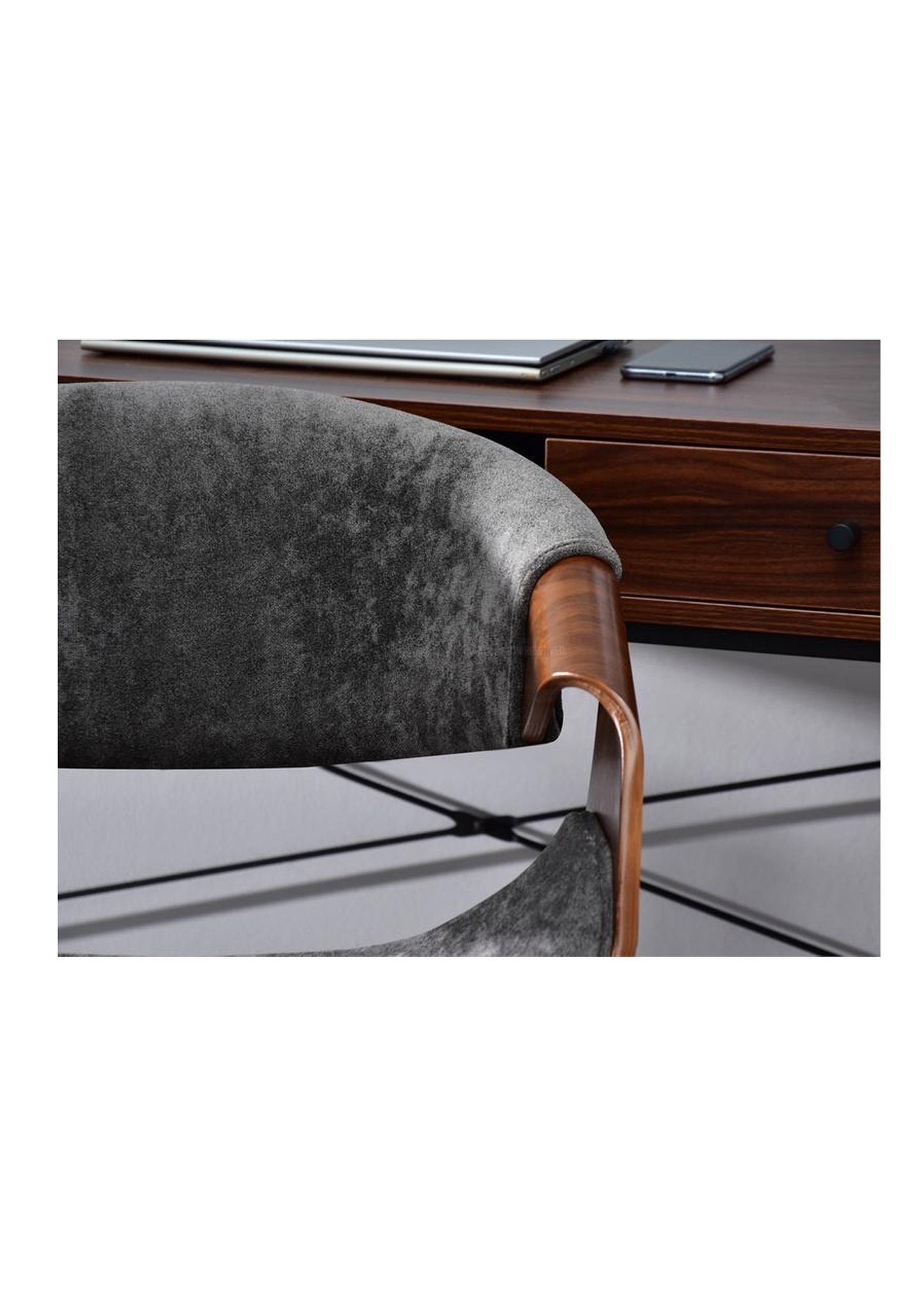 NEW RETRO Style Adjustable Swivel office desk chair grey velour and wood