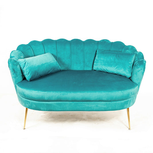 Seeblaues 2-Sitzer-Sofa aus Samt mit goldenen Beinen