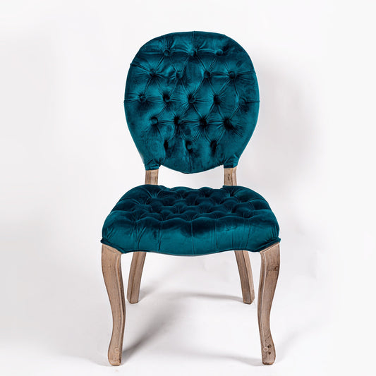 French Style Royal Blue Buttonem Velvet Dining Chair