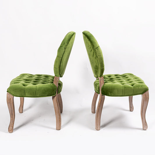 French Style Pea Green Buttoned Velvet Dining Chair