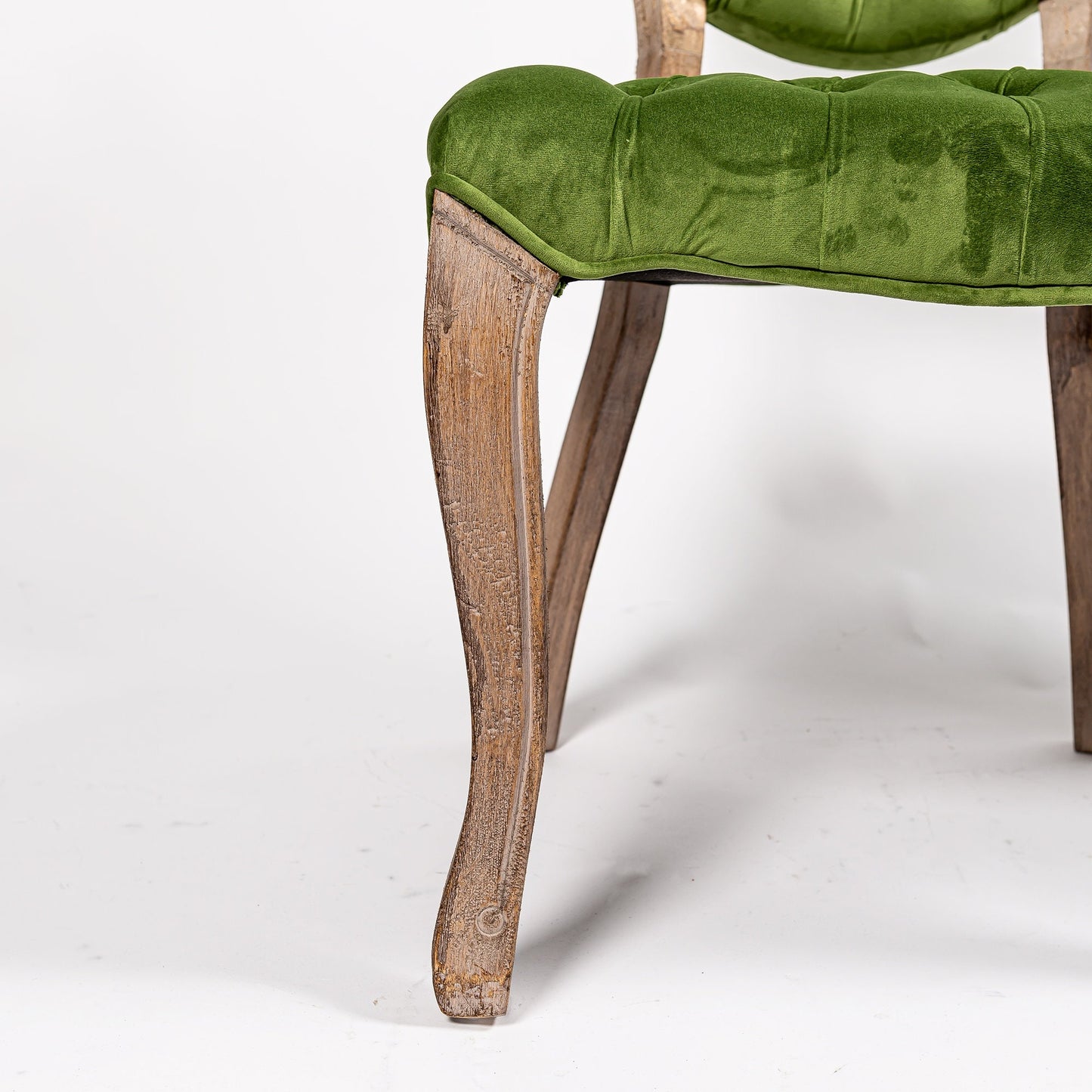 French Style Pea Green Buttoned Velvet Dining Chair
