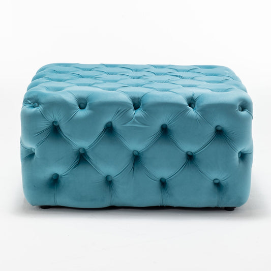 Sea Blue Deep Buttoned Velvet Footstool