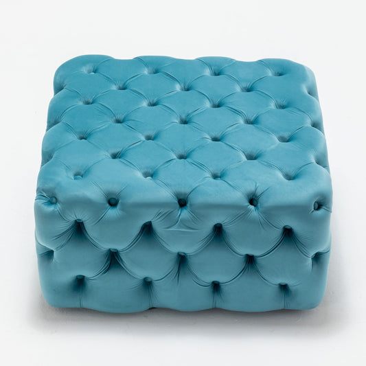 Sea Blue Deep Buttoned Velvet Footstool
