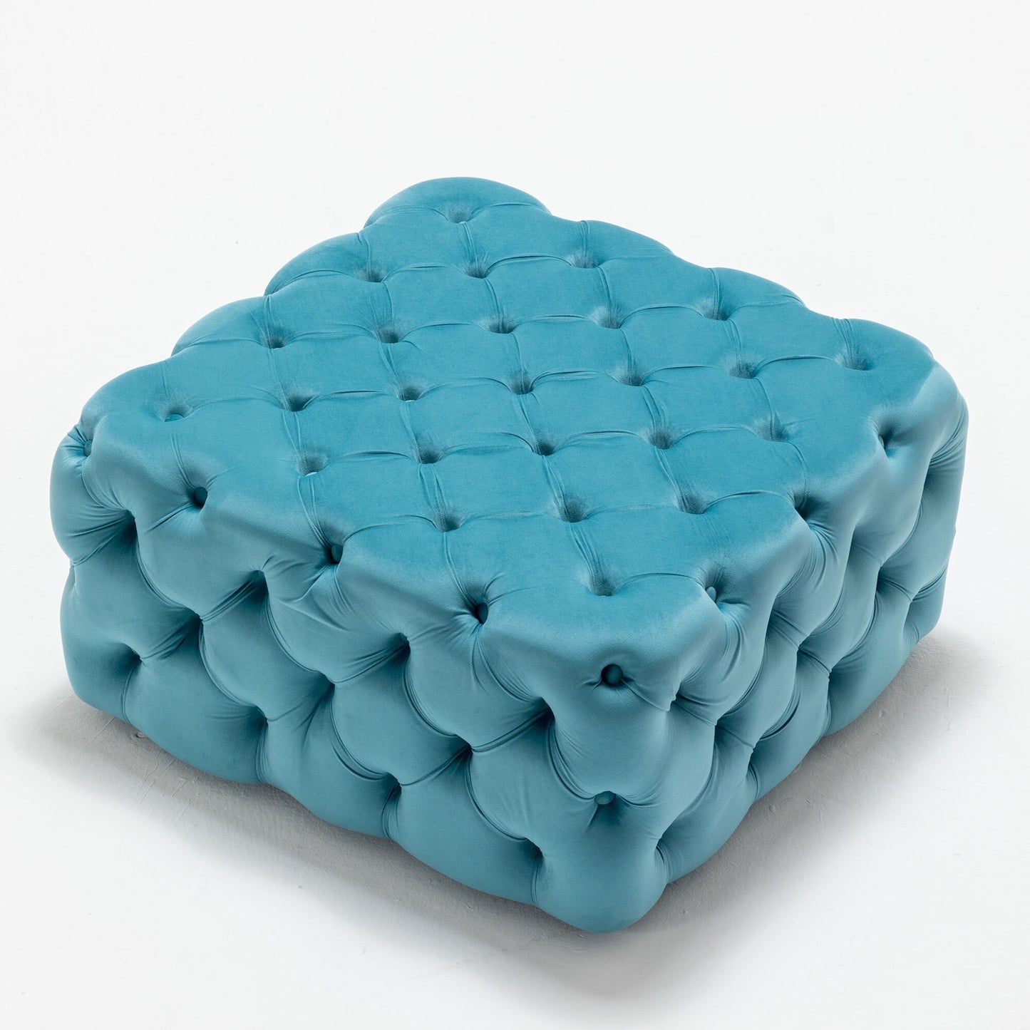 Sea Blue Deep Buttoned Velvet Footstool