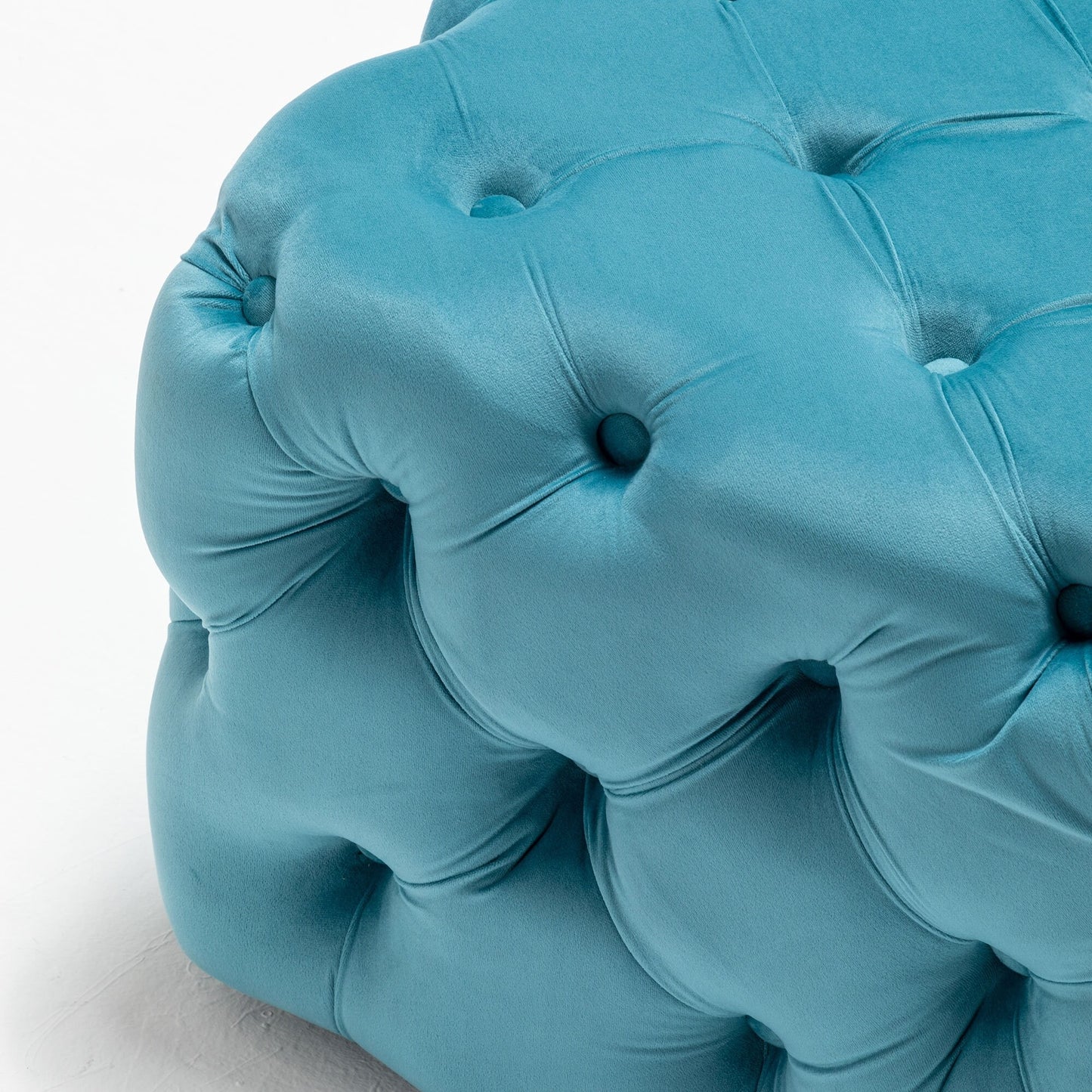 Sea Blue Deep Buttoned Velvet Footstool