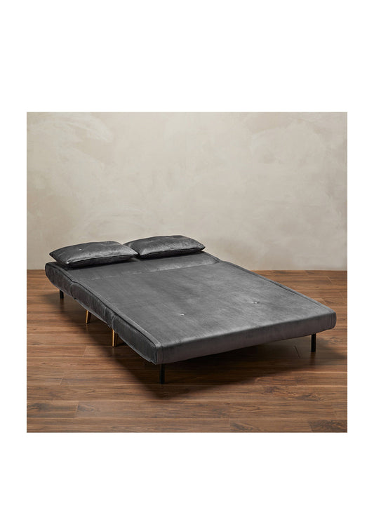 Schlafsofa aus grauem Plüschsamt mit goldenen Beinen