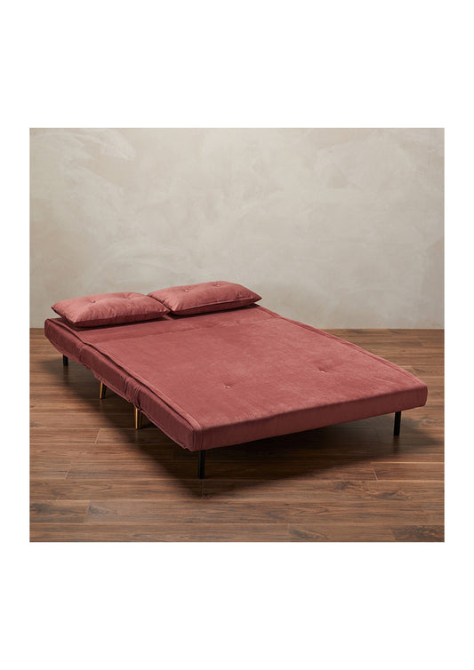 Rosa Schlafsofa aus Plüschsamt mit goldenen Beinen