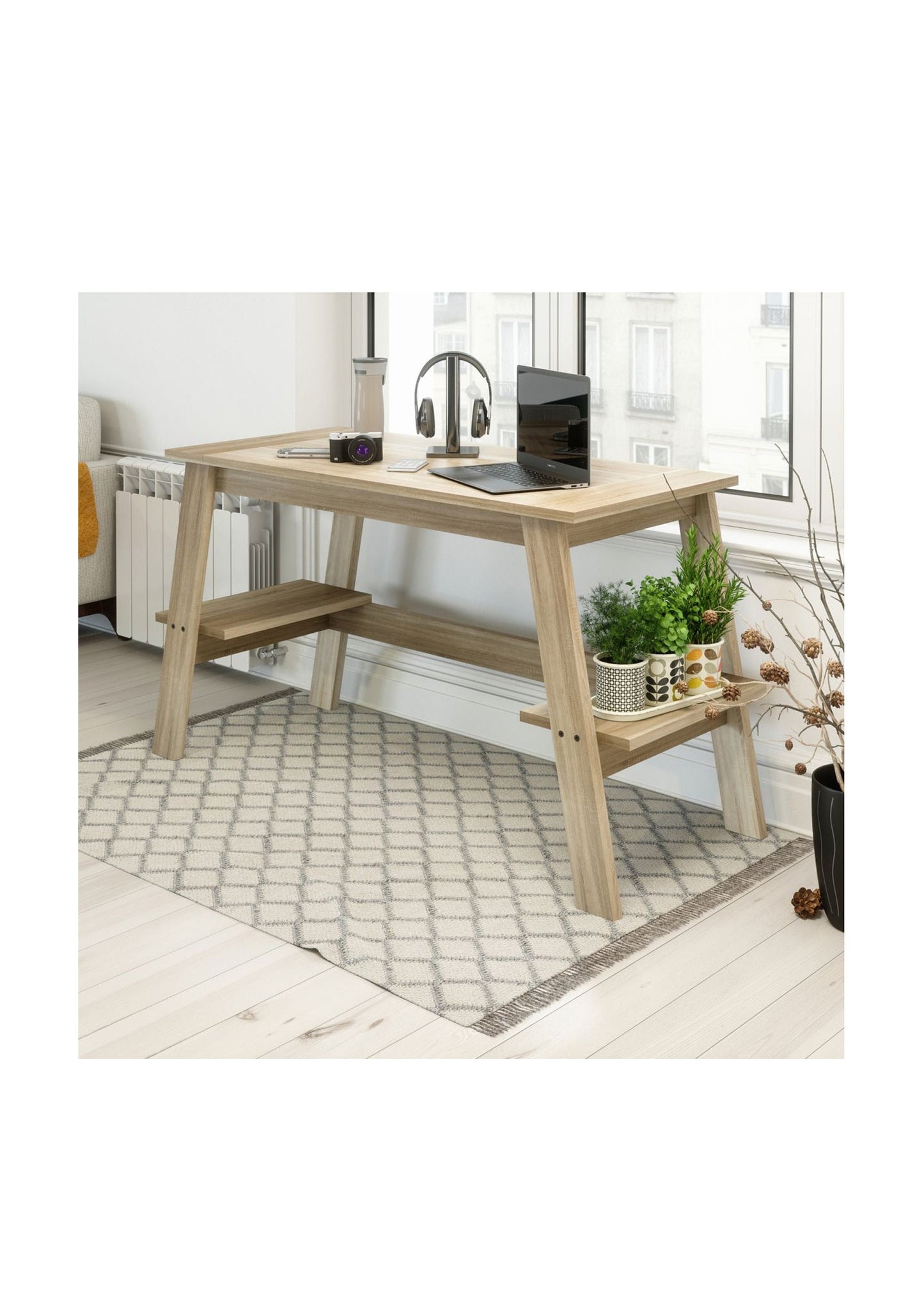 Trestle light oak office desk