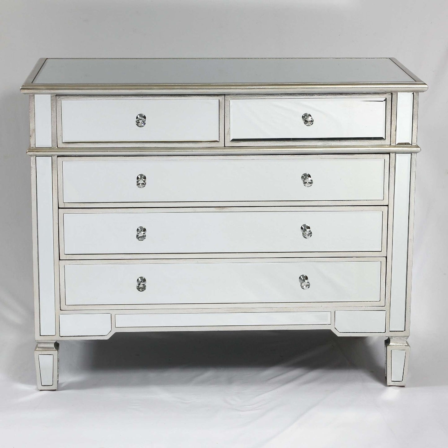 Mirrored Silver Gilt Two Over Three Chest of Drawers