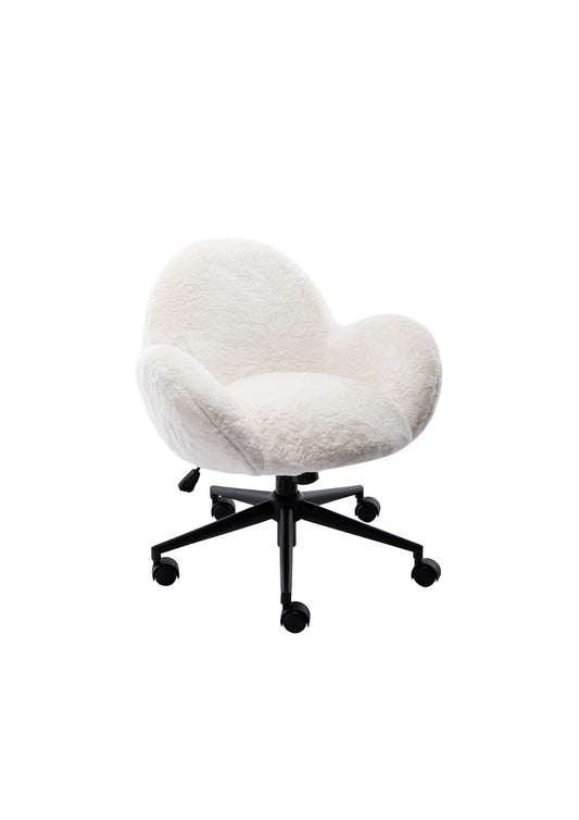 Lucia Drehbarer Schreibtischstuhl aus Kunstfell, für Zuhause, Büro, Computerstuhl, Sessel – Weiß oder Rosa