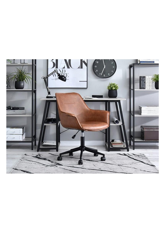 Schreibtischstuhl im Vintage-Retro-Stil, Chefsessel aus braunem Kunstleder