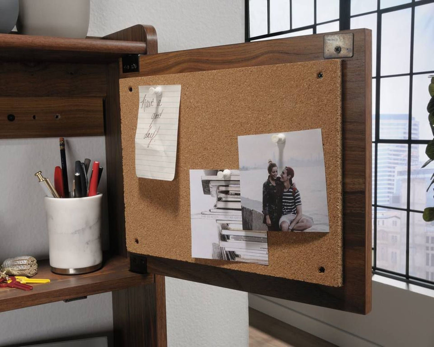 Retro Space Saving Wall Hung Desk in Walnut Finish