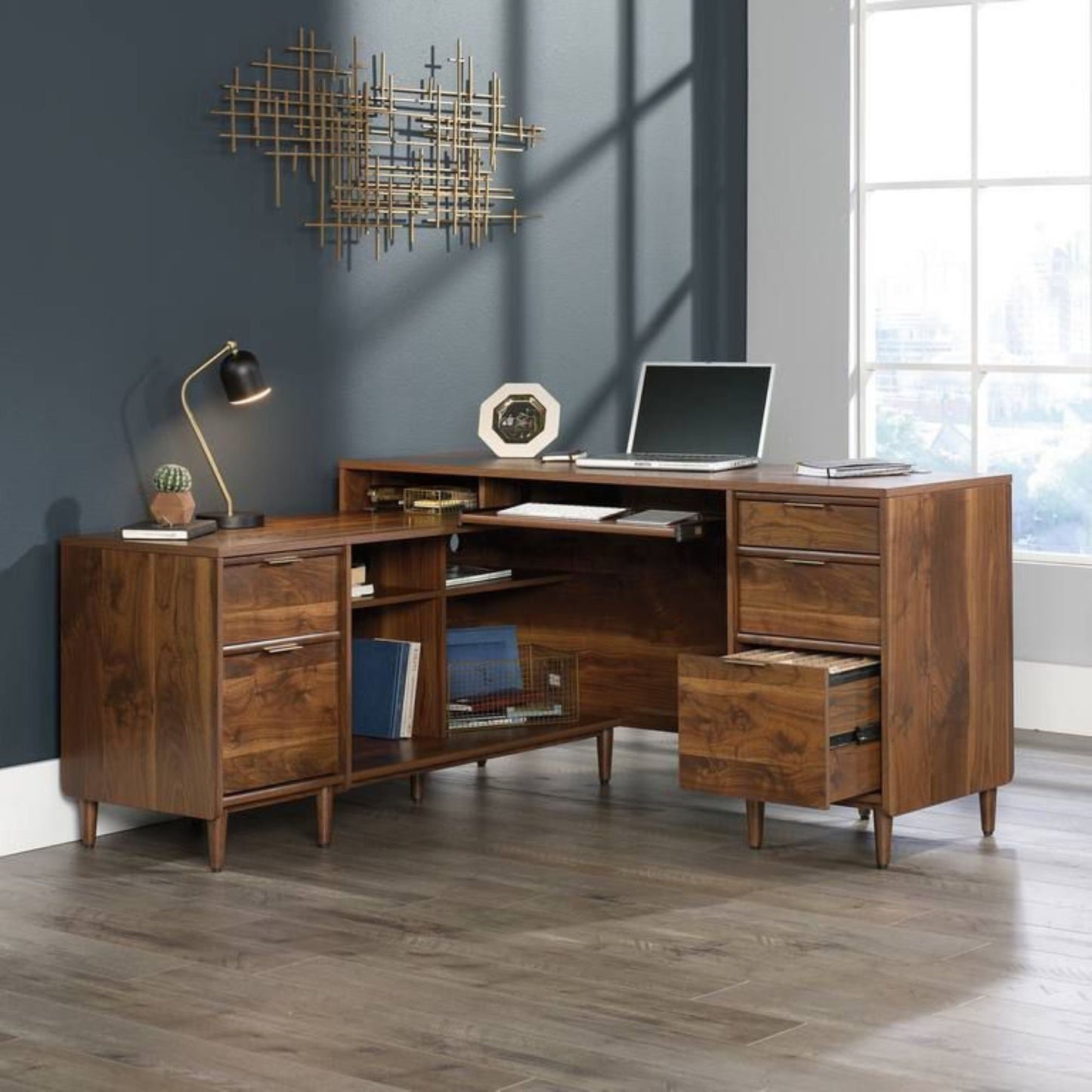 Walnut L-Shaped Office Desk