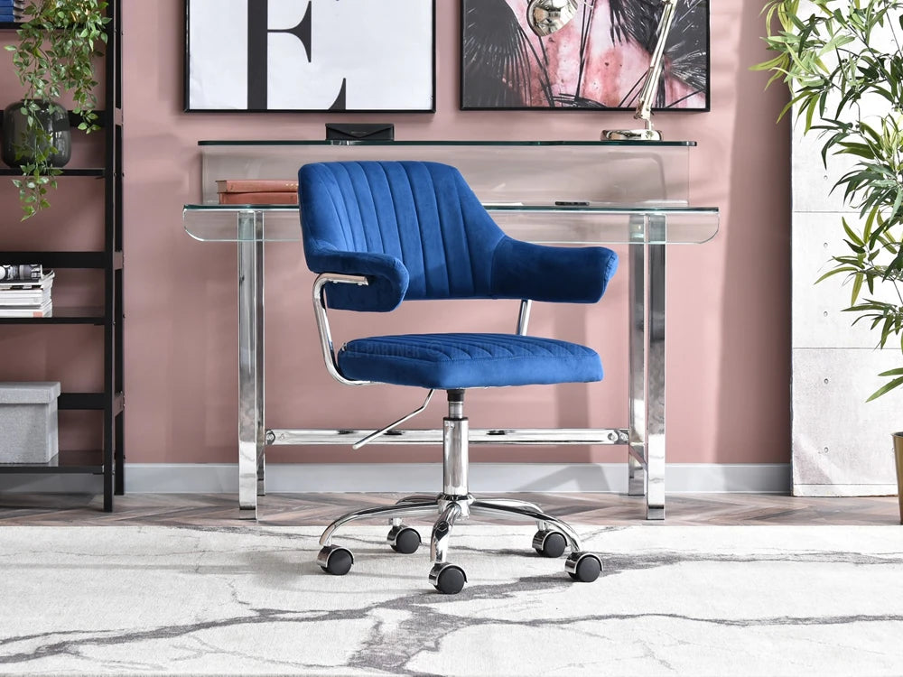 RETRO Adjustable Swivel office desk chair in Blue Velvet