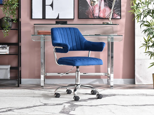 RETRO Verstellbarer Drehstuhl fürs Büro aus blauem Samt