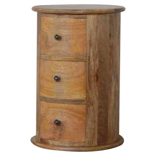 3 Drawer Mango Wood Drum Chest Bedside Drawers