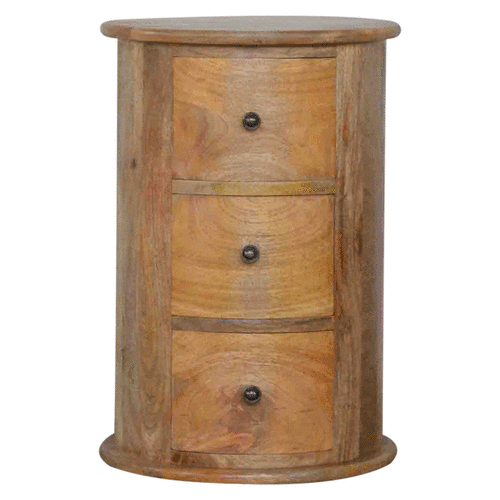 3 Drawer Mango Wood Drum Chest Bedside Drawers